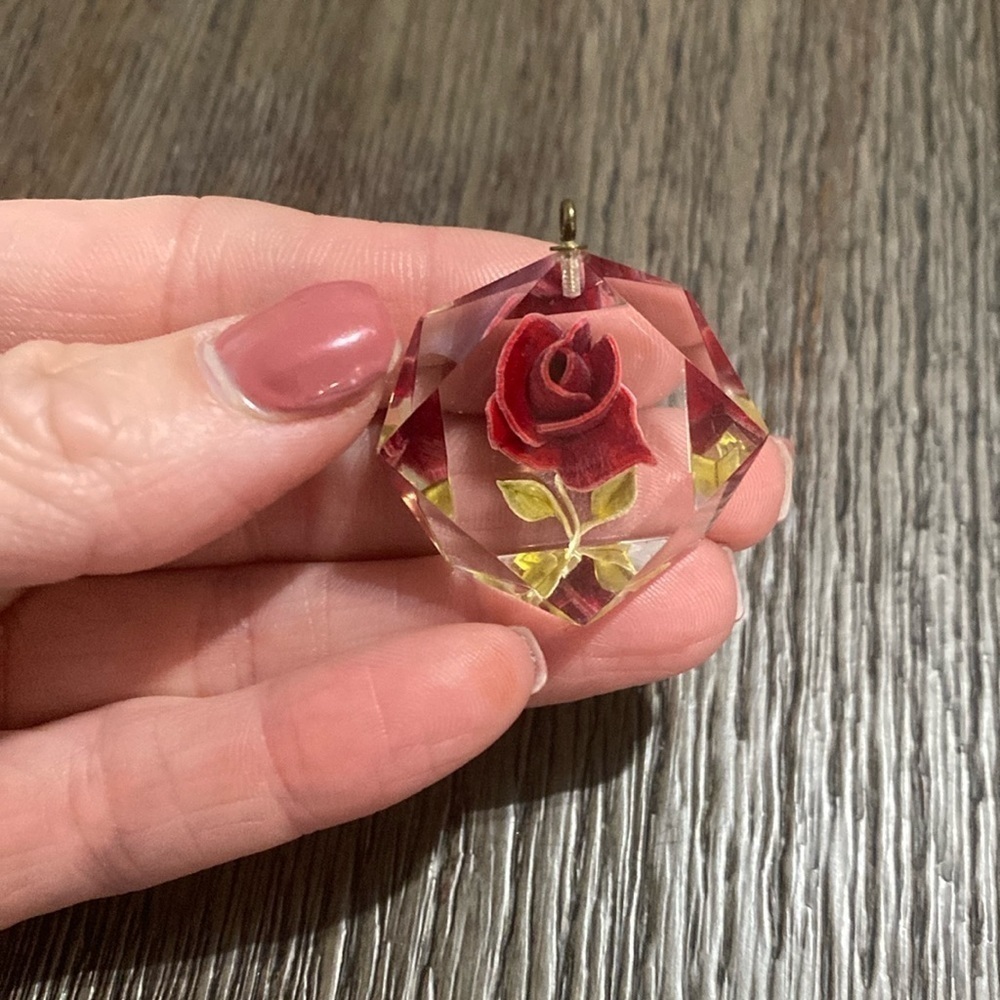 Vintage glass red Rose necklace pendant